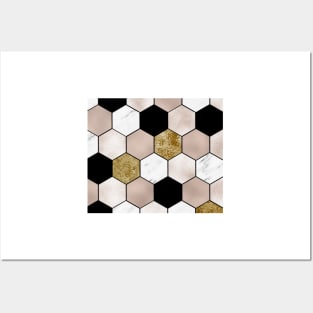 Black rose carat and marble hexagons Posters and Art